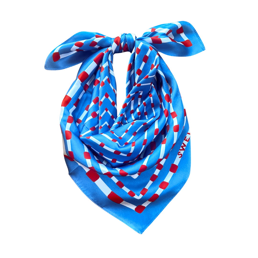 Powder Blue + Red Scarf