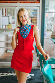 Powder Blue + Red Scarf