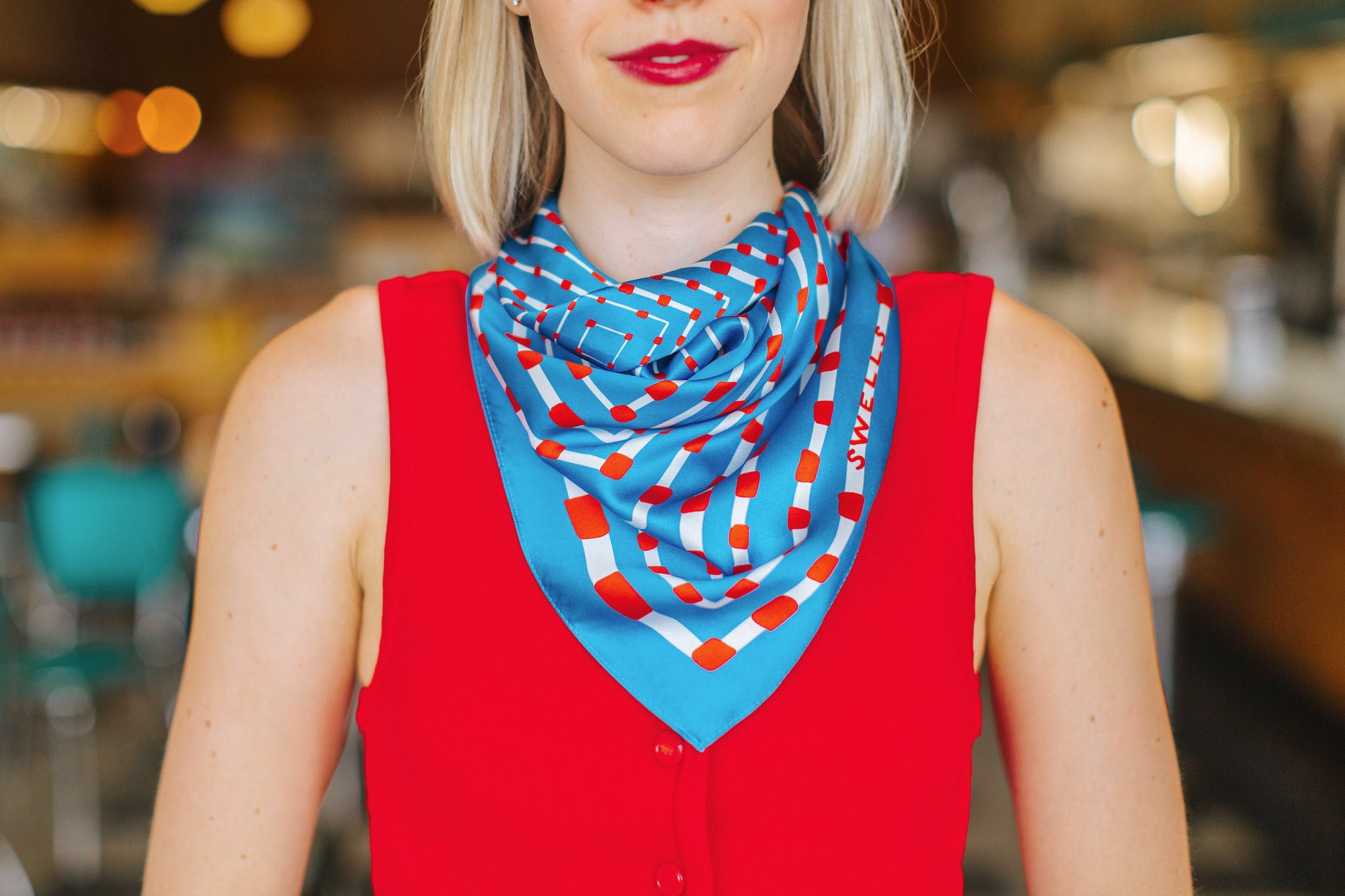 Powder Blue + Red Scarf