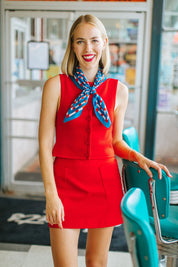 Powder Blue + Red Scarf